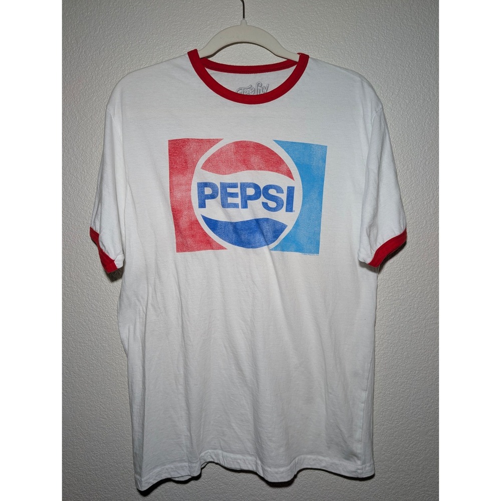 Tee Luv Pepsi Ringer T-Shirt Men Large White Good Retro Graphic Logo Tee